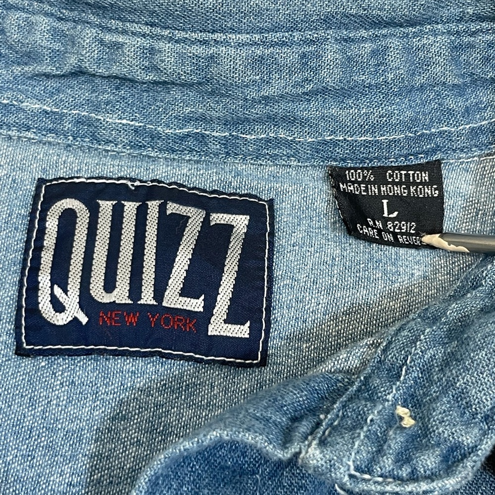 Vtg Quizz Women's 90’s Chambray Christmas  Embroidered Teddy Bear Shirt Size L - Picture 6 of 7
